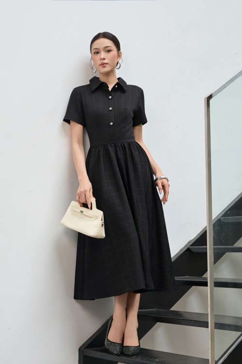 Sixdo Black Woven Flared Dress